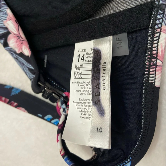 New! SET Seafolly Water Garden Bikini Top Bottoms Floral Black NWOT 28556 - Picture 8 of 12